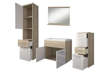 Ericka Badrumsset - Vit/Högglans/Grå/Brun - Förvaring - Badrumsförvaring - Kompletta möbelpaket badrum