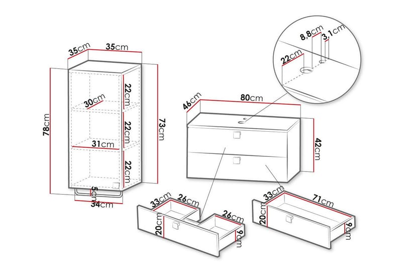 Glenndale Badrumsmöbelset - Vit - Förvaring - Badrumsförvaring - Kompletta möbelpaket badrum