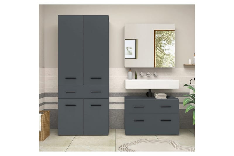 Malika Högskåp till Badrum 180x76x35 cm - Grå - Förvaring - Badrumsförvaring - Väggskåp & högskåp