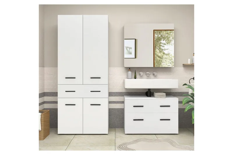 Malika Högskåp till Badrum 180x76x35 cm - Vit - Förvaring - Badrumsförvaring - Väggskåp & högskåp