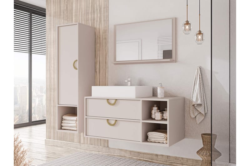 Merlinor Möbelset för Badrum - Beige - Förvaring - Badrumsförvaring - Kompletta möbelpaket badrum