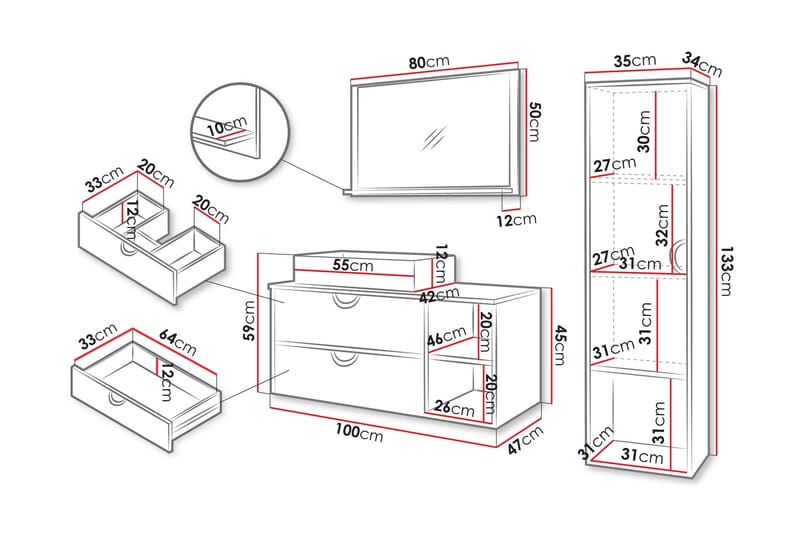 Merlinor Möbelset för Badrum - Brun - Förvaring - Badrumsförvaring - Kompletta möbelpaket badrum