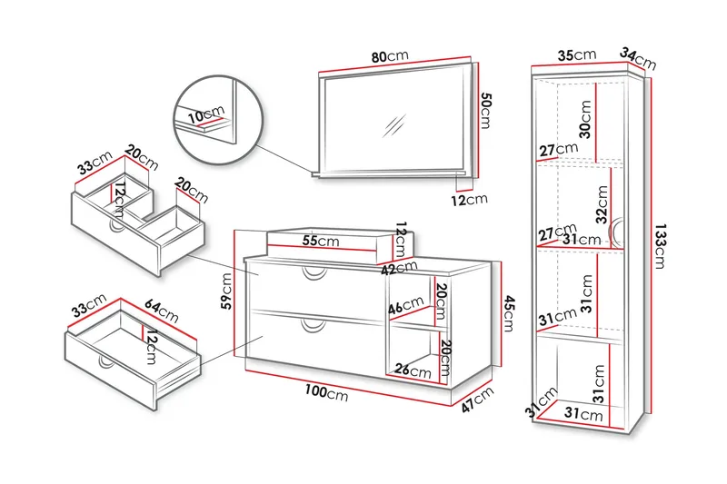 Merlinor Möbelset för Badrum - Brun - Förvaring - Badrumsförvaring - Kompletta möbelpaket badrum