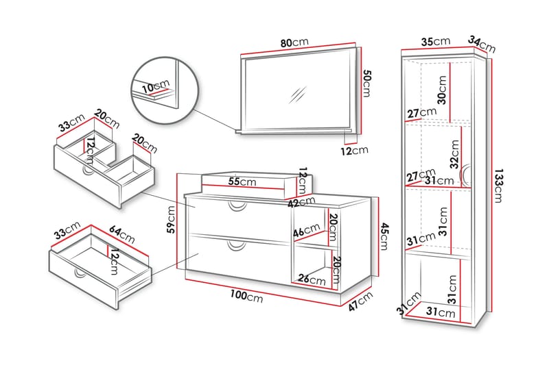 Merlinor Möbelset för Badrum - Svart - Förvaring - Badrumsförvaring - Kompletta möbelpaket badrum