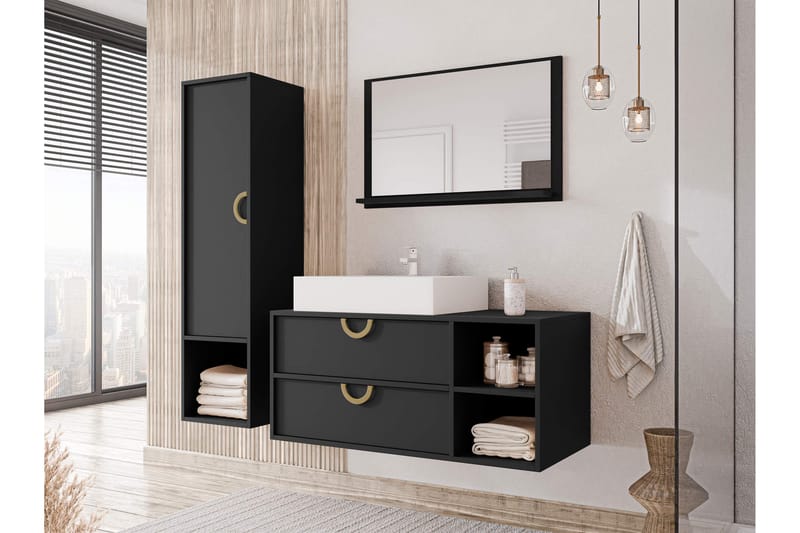 Merlinor Möbelset för Badrum - Svart - Förvaring - Badrumsförvaring - Kompletta möbelpaket badrum