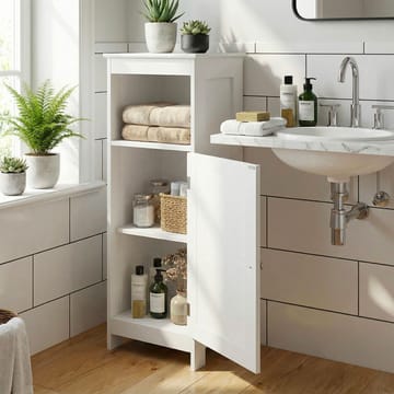 Morano Badrumsskåp 30x80 cm Wienerflätning - vit och silverfärgad - Förvaring - Badrumsförvaring - Väggskåp & högskåp
