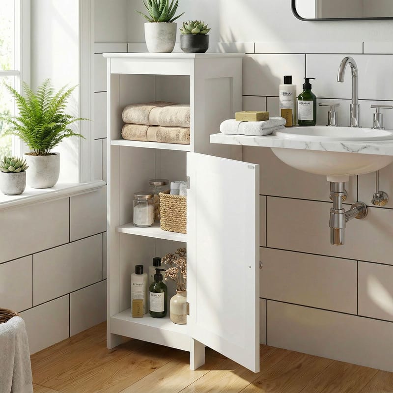 Morano Badrumsskåp 30x80 cm Wienerflätning - vit och silverfärgad - Förvaring - Badrumsförvaring - Väggskåp & högskåp
