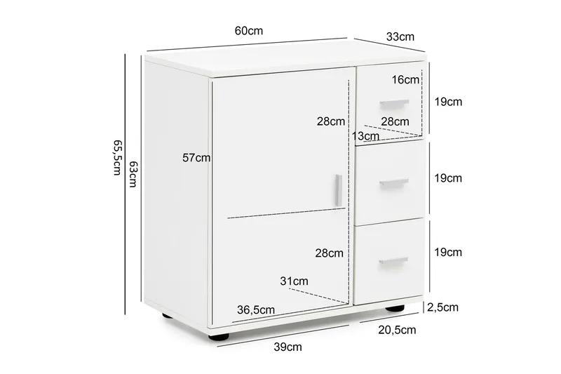 Paityn Badrumsskåp 60x33 cm - Vit - Förvaring - Badrumsförvaring - Tvättställsskåp & kommod