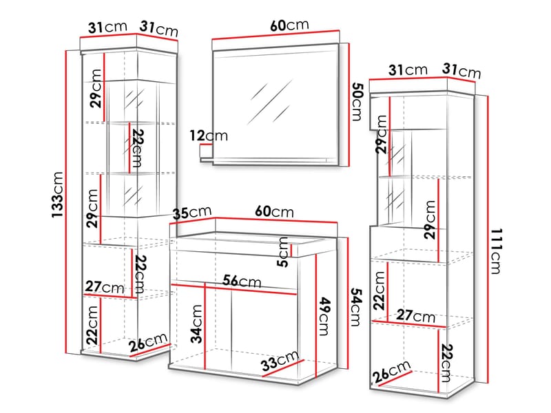 Serlin Möbelset för Badrum - Förvaring - Badrumsförvaring - Kompletta möbelpaket badrum