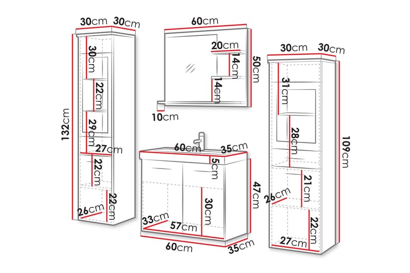 Somender Möbelset för Badrum 132 cm - Förvaring - Badrumsförvaring - Kompletta möbelpaket badrum