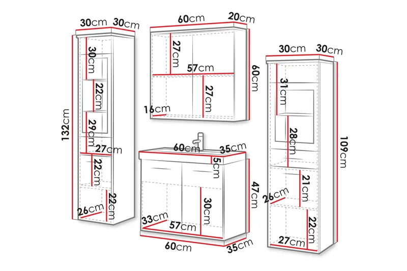 Somender Möbelset för Badrum 132 cm - Förvaring - Badrumsförvaring - Kompletta möbelpaket badrum