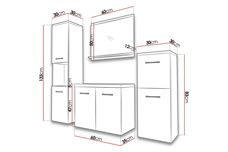 Sonaki Möbelset för Badrum 133 cm - Förvaring - Badrumsförvaring - Kompletta möbelpaket badrum