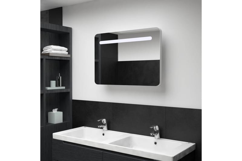 Badrumsskåp med spegel LED 80x9,5x55 cm - Vit - Spegelskåp