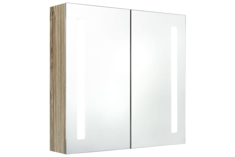 Badrumsskåp med spegel LED ek 62x14x60 cm - Brun - Spegelskåp