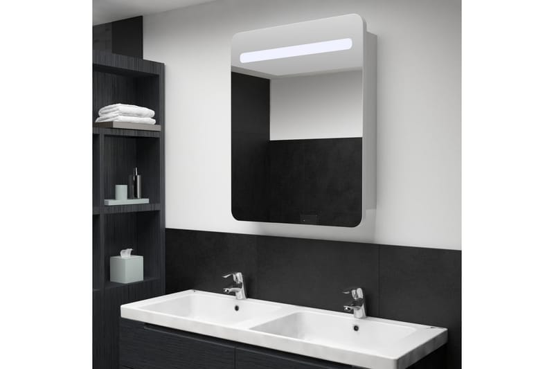 Badrumsspegel med skåp LED 60x11x80 cm - Vit - Spegelskåp