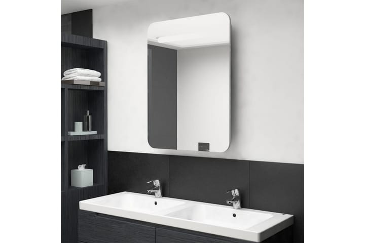 Badrumsspegel med skåp LED betonggrå 60x11x80 cm - Grå - Spegelskåp