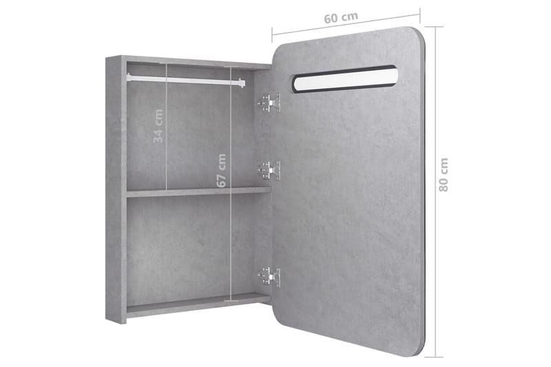 Badrumsspegel med skåp LED betonggrå 60x11x80 cm - Grå - Spegelskåp