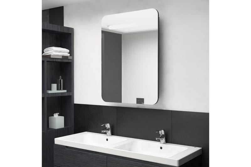 Badrumsspegel med skåp LED svart högglans 60x11x80 cm - Svart - Spegelskåp