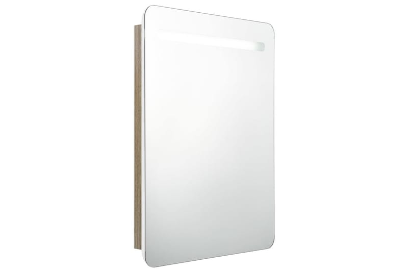 Badrumsspegel med skåp LED vit och ek 60x11x80 cm - Vit - Spegelskåp