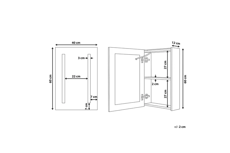 Belmena Badrumsskåp 40 cm Spegel med LED-belysning - Vit - Förvaring - Badrumsförvaring - Spegelskåp