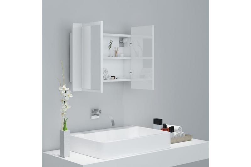 Spegelskåp för badrum LED vit högglans 60x12x45 cm - Vit - Spegelskåp