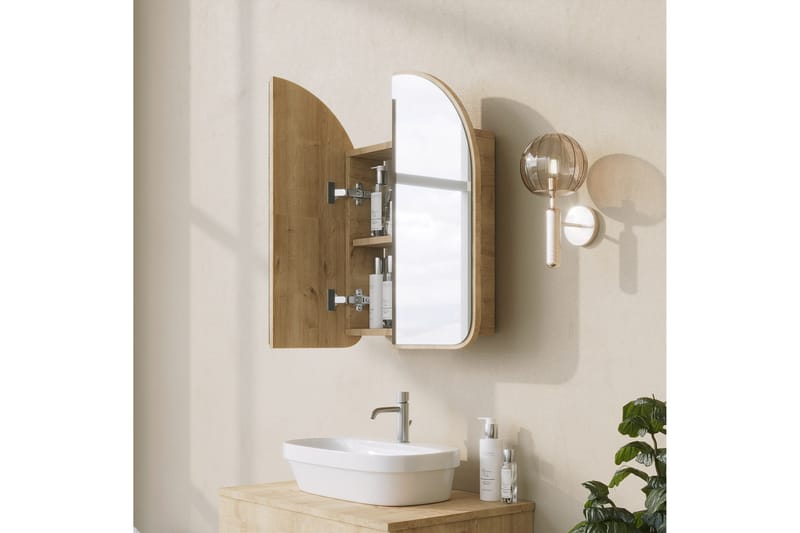Heren Väggskåp med Spegel 45 cm - Beige - Förvaring - Badrumsförvaring - Spegelskåp