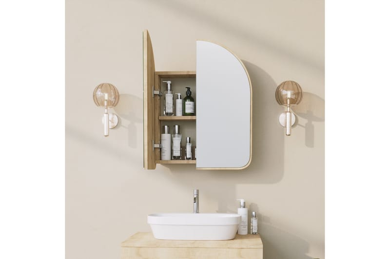 Heren Väggskåp med Spegel 45 cm - Beige - Förvaring - Badrumsförvaring - Spegelskåp