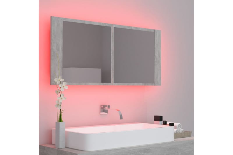 Spegelskåp med LED betonggrå 100x12x45 cm - Grå - Spegelskåp