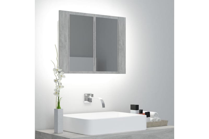 Spegelskåp med LED betonggrå 60x12x45 cm - Grå - Spegelskåp