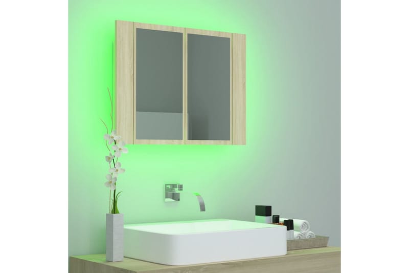 Spegelskåp med LED sonoma-ek 60x12x45 cm - Brun - Spegelskåp