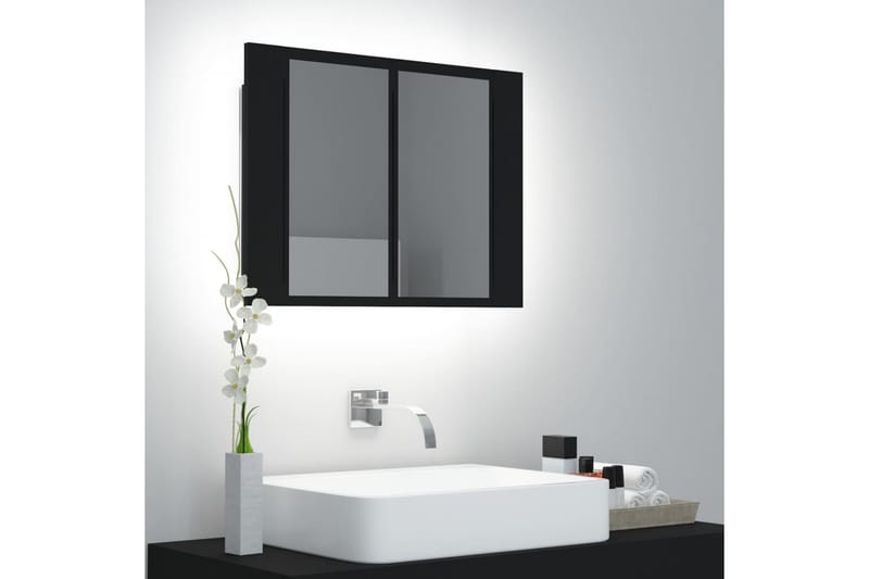 Spegelskåp med LED svart 60x12x45 cm - Svart - Spegelskåp