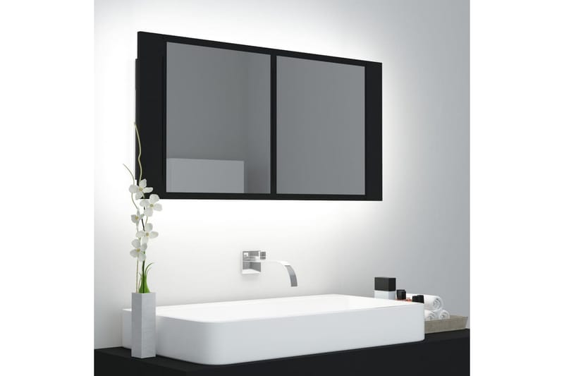 Spegelskåp med LED svart 90x12x45 cm - Svart - Spegelskåp