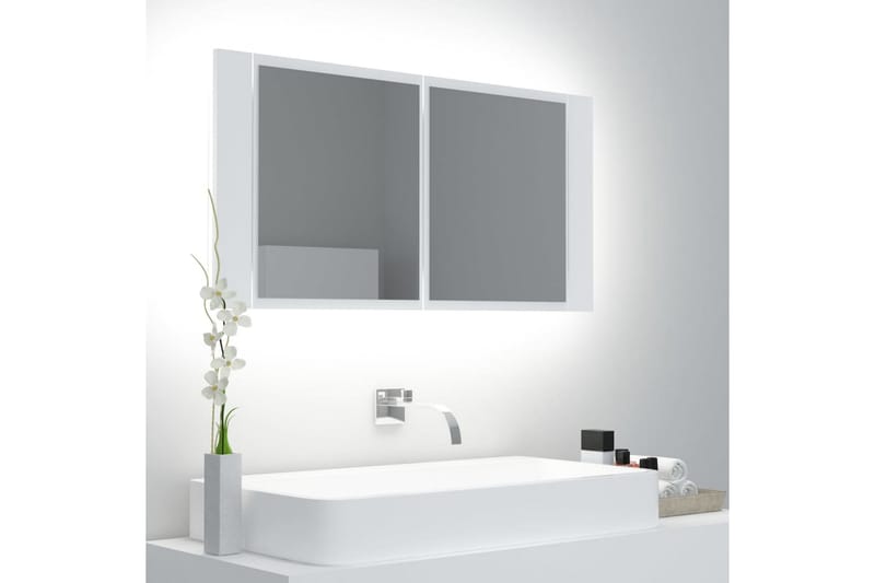Spegelskåp med LED vit 90x12x45 cm - Vit - Spegelskåp