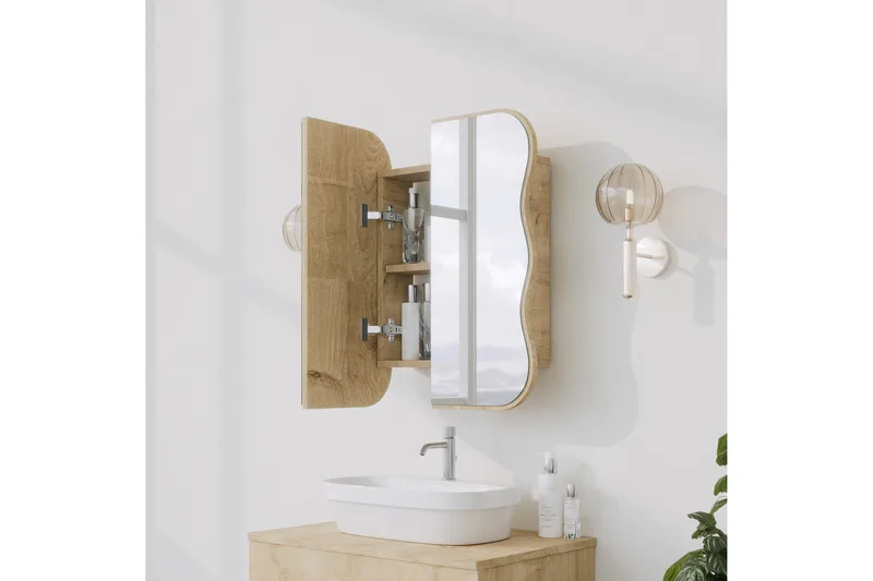 Najmin Väggskåp med Spegel 45 cm - Ek - Förvaring - Badrumsförvaring - Spegelskåp