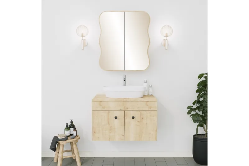 Najmin Väggskåp med Spegel 45 cm - Ek - Förvaring - Badrumsförvaring - Spegelskåp