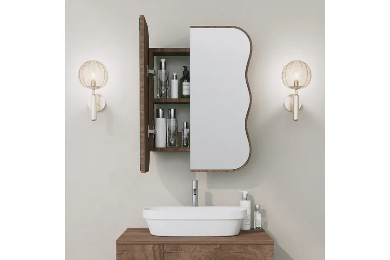 Najmin Väggskåp med Spegel 45 cm - Valnöt - Förvaring - Badrumsförvaring - Spegelskåp