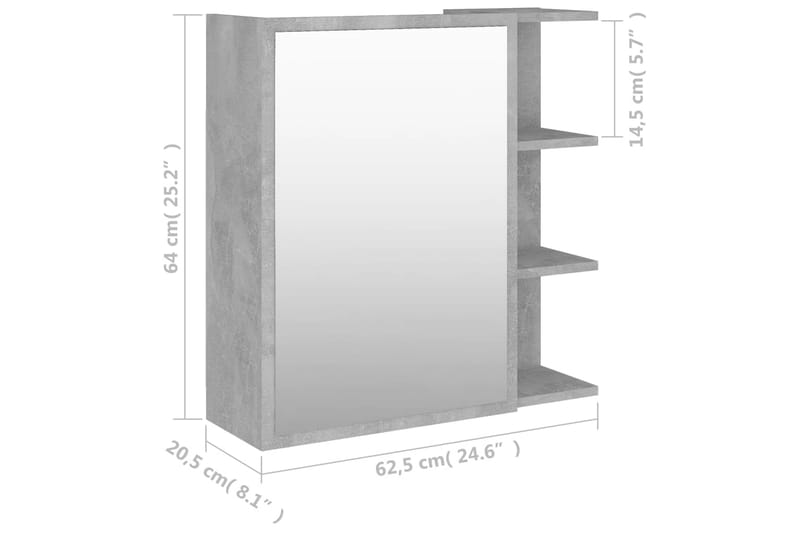Spegelskåp för badrum betonggrå 62,5x20,5x64 cm spånskiva - Grå - Spegelskåp