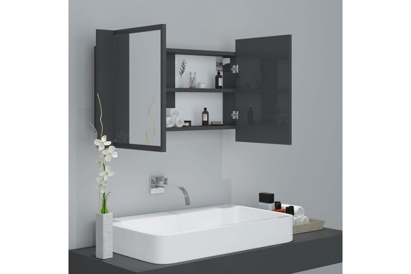 Spegelskåp för badrum LED grå högglans 80x12x45 cm - Grå - Spegelskåp