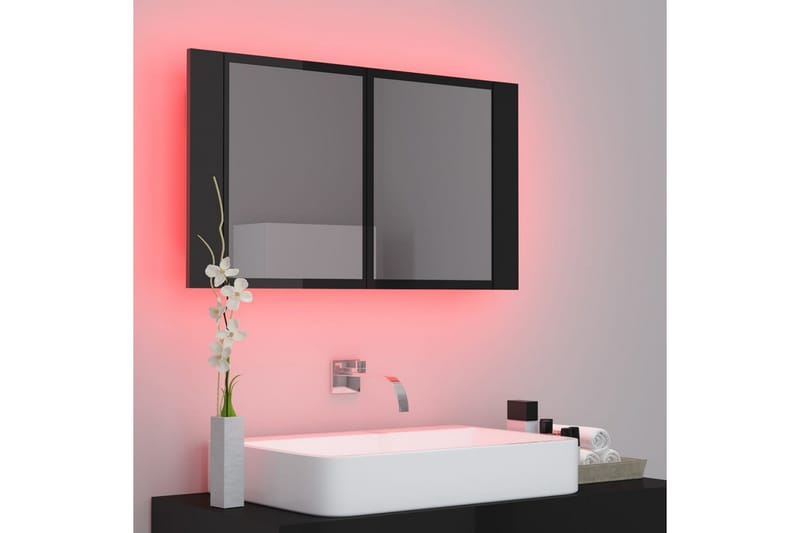 Spegelskåp för badrum LED svart högglans 80x12x45 cm - Svart - Spegelskåp