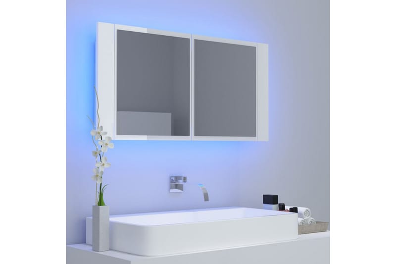 Spegelskåp för badrum LED vit högglans 90x12x45 cm - Vit - Spegelskåp