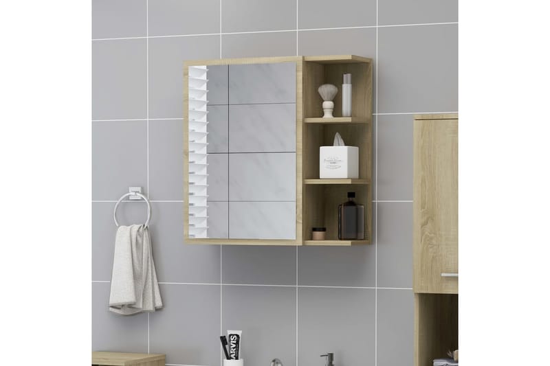 Spegelskåp för badrum sonoma-ek 62,5x20,5x64 cm spånskiva - Brun - Spegelskåp