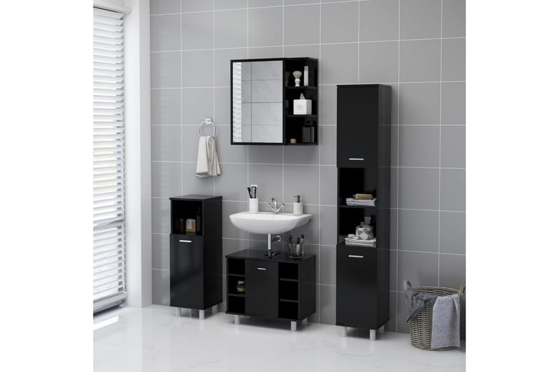 Spegelskåp för badrum svart 62,5x20,5x64 cm spånskiva - Svart - Spegelskåp