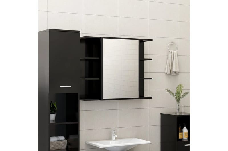 Spegelskåp för badrum svart 80x20,5x64 cm spånskiva - Svart - Spegelskåp