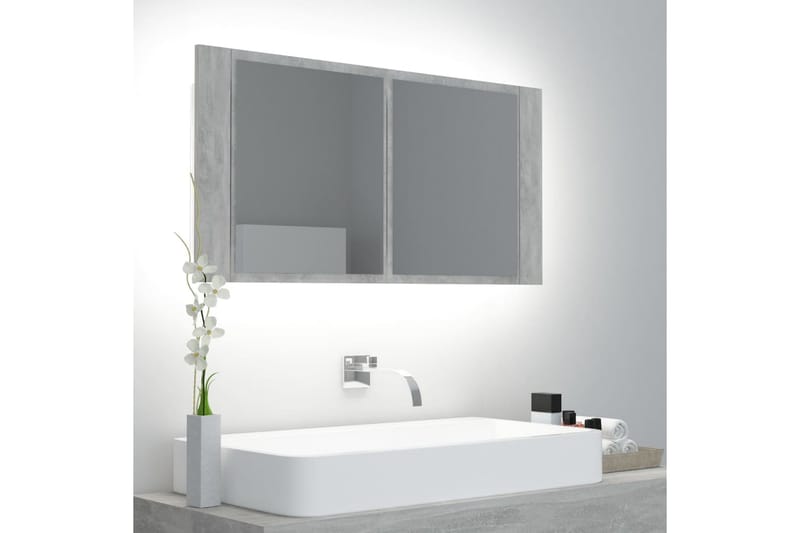 Spegelskåp med LED betonggrå 90x12x45 cm - Grå - Spegelskåp