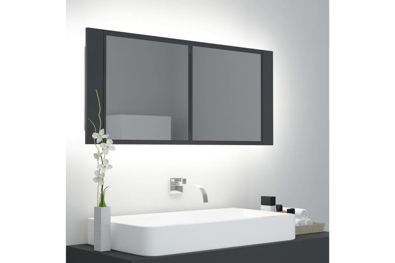 Spegelskåp med LED grå 100x12x45 cm - Grå - Spegelskåp