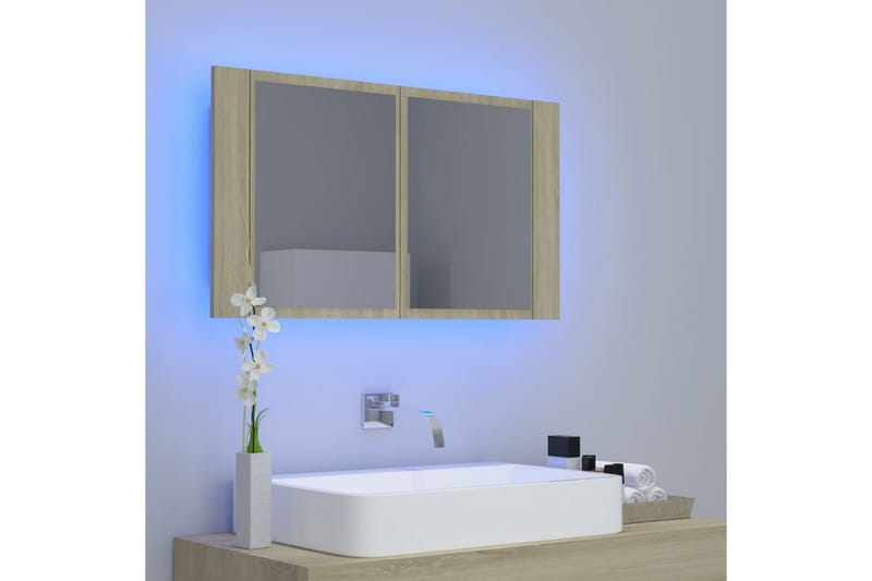 Spegelskåp med LED sonoma-ek 80x12x45 cm - Brun - Spegelskåp