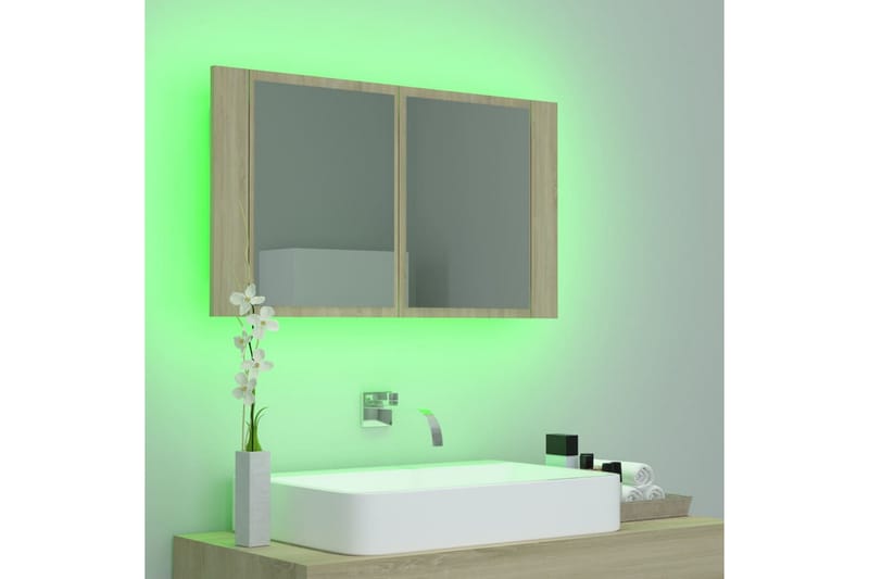 Spegelskåp med LED sonoma-ek 80x12x45 cm - Brun - Spegelskåp