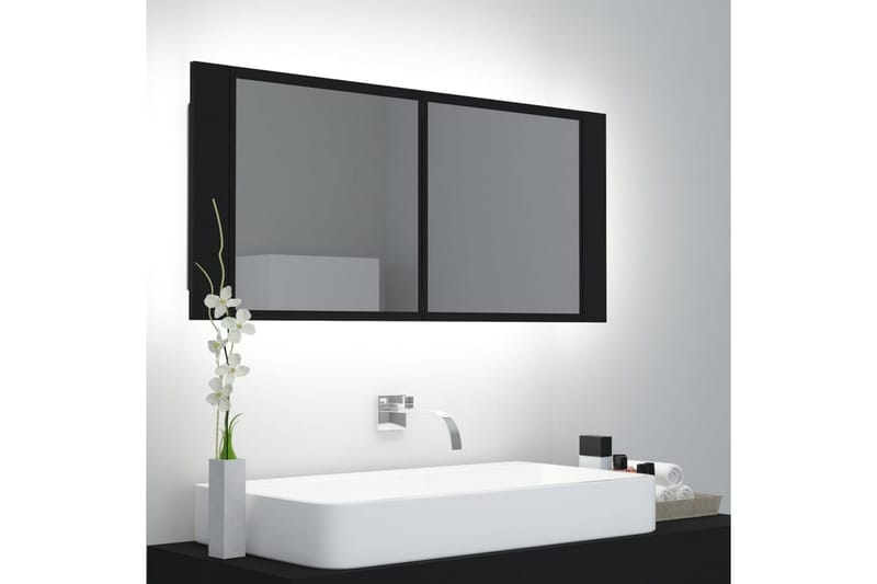 Spegelskåp med LED svart 100x12x45 cm - Svart - Spegelskåp