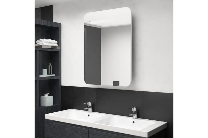 Spegelskåp med LED vit högglans 60x11x80 cm - Vit - Spegelskåp