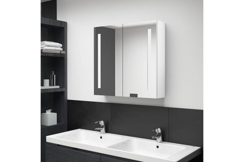 Spegelskåp med LED vit högglans 62x14x60 cm - Vit - Spegelskåp